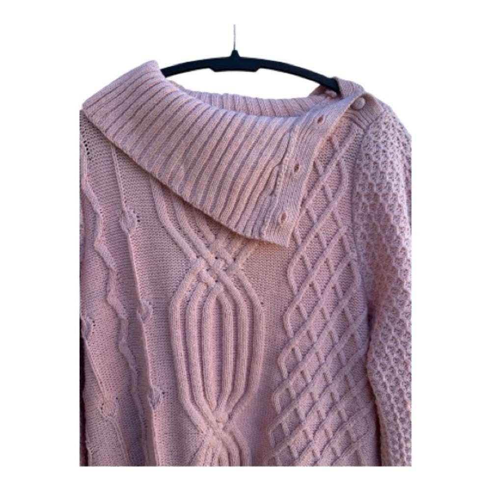 Roman’s Pink Cable Knit Cowl Neck Tunic Sweater Crochet Hem 14/16 - Picture 3 of 8
